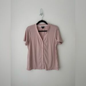 Tahari Blush Pink Ribbed Button Front Top Short Sleeve Size M